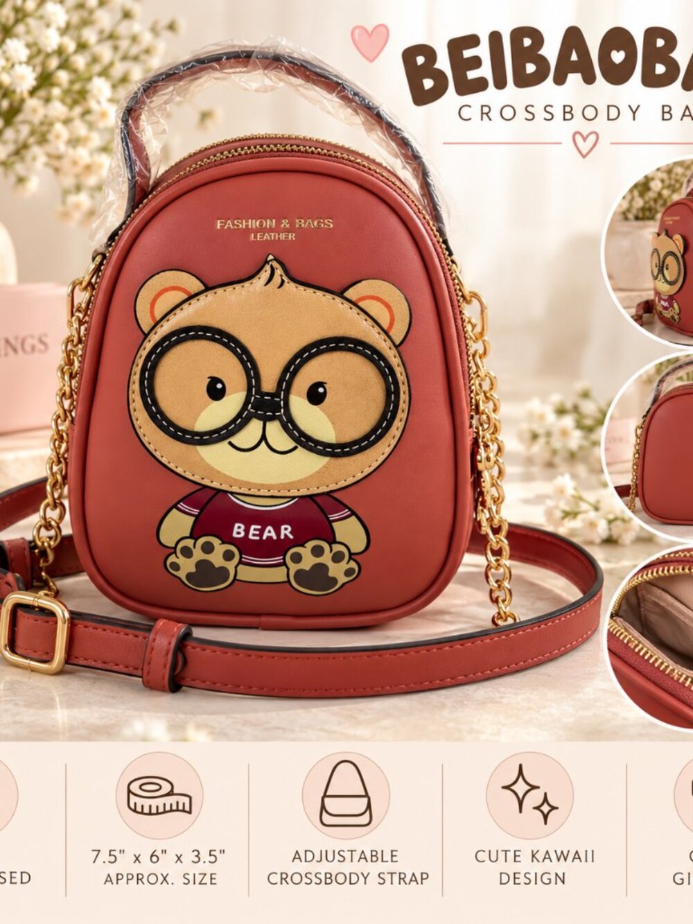 BEIBAOBAO Teddy Bear Crossbody Bag with Glasses – New Kawaii Purse